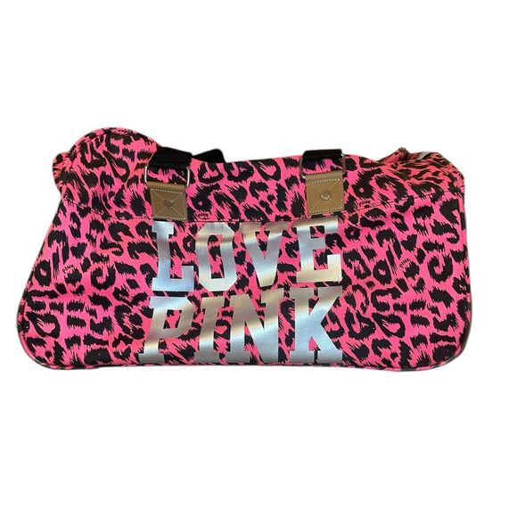 Victorias Secret Love Pink Leopard Rolling Duffle Bag Suitcase Y2K Travel Bag - Picture 2 of 16